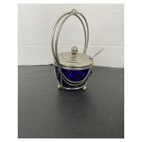 Cobalt Blue Glass Sugar Condiment Bowl & Caddy