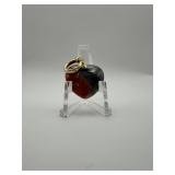14K Gold Italy Black Red Stone Heart Pendant 4.91g