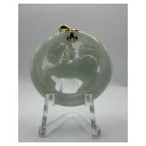 14K Gold Carved Green Jade Horse Pendant 18.41g
