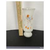 Vtg Frosted Bristol Glass Bird Vase 9.5 Inch