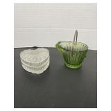 Glass Heart Trinket Box & Green Glass Scuttle