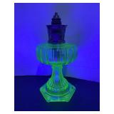 Uranium Glass Aladdin Kerosene Oil Lamp Green Glow