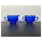 Cobalt Blue Glass Creamer & Sugar Bowl Set