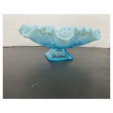 Fenton Blue Opalescent Wild Rose Pedestal Bowl