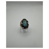 Unmarked Sterling Silver Turquoise Leaf Ring