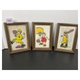 Boys Sports Fabric Art Framed Pictures Lot of 3