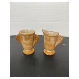 Boyd Glass Carmel Slag Lamb Creamer Spooner