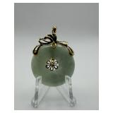 14K Gold Green Jade Bi Disc Donut Pendant 4.99g