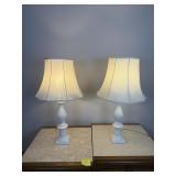 Pair White Ceramic Table Lamps Fabric Shades