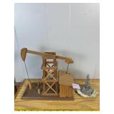 Wooden Wind-Up Oil Pumpjack Music  Metal Derrick