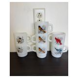 Glasbake Milk Glass Songbird Stacking Mugs Lot