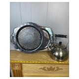 Preferred Stock Tea Kettle & Metal Trays Lot