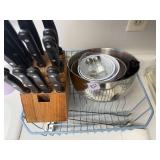 Stainless Steel Bowls, Knife Block & Kitchen Lot