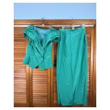 Handmade Emerald Green Shantung Evening Dress Set