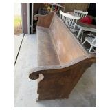 Antique Wooden Church Pew Bench Scroll Armrests