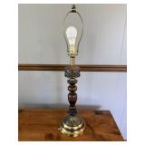Brass Wood Turned Table Lamp Filigree Collar