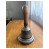 Antique Brass Schoolhouse Hand Bell Wooden Handle