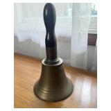 Large Antique Brass Schoolhouse Bell Wood Handle