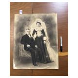 Antique Crayon Portrait Wedding Bride Groom Print