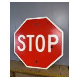 Vintage Metal Stop Sign Reflective Bullet Hole