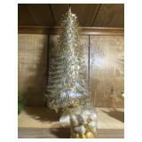 Tinsel Tabletop Christmas Tree & Glass Ornaments