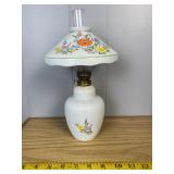 Floral Milk Glass Oil Lamp w/ Shade & Chimney