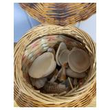Woven Wicker Lidded Basket w/ Seashells