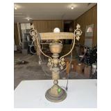 Antique Brass Converted Oil Table Lamp Filigree Ri