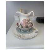 Hand-Painted Ceramic Pitcher & Antique Plates Lot