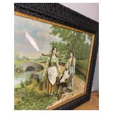 Country Maidens Pastoral Print Embossed Frame
