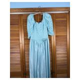 Handmade Light Blue Lace Satin Puff Sleeve Dress