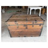 Antique Wooden Steamer Trunk Flat Top Chest