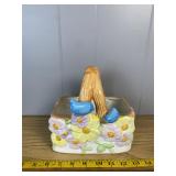 Ceramic Floral Basket Planter w/ Bluebirds