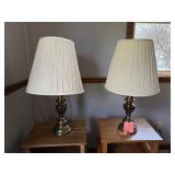 Brass Table Lamps Pleated Fabric Shades Pair