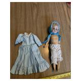 Bisque Head Doll Germany Jointed Body Blue Dress