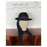 Vintage Black Wool Felt Fedora Hat Scarf Sash Ties