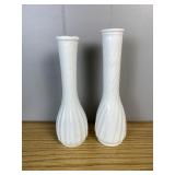 Milk Glass Ribbed & Swirl Bud Vases Pair