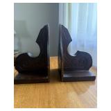 Pair Hand Carved Wooden Scrollwork Bookends