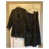 1910s Black Wool Walking Suit Jacket Skirt Belt