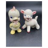 Mid-Century Ceramic Easter Duck Lamb Figurines 2pc