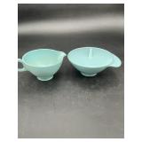 MCM Melmac Turquoise Creamer Covered Sugar Set