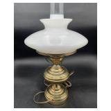 Brass Student Lamp White Opal Glass Shade Chimney