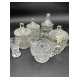 Pressed Glass Canisters & Serveware Lot