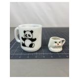 White Opal Glass Panda Mug & Cat Creamer