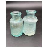 Pair Aqua Glass Wide-Mouth Bottles