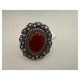 Red Onyx German Silver Ring Size 7