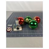 4 Red & Green Glass Christmas Ornaments