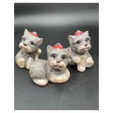 3 Gray Terrier Dog Figurines with Red Bows Homco