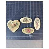 4 Hand-Painted Wood Christmas Ornaments