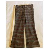 1970s Brown Plaid Double Knit Flare Trousers 33W